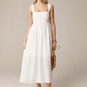 j.crew squareneck lined midi dress in linen white ca718 women size 10